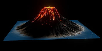 sopka, láva, sopečná erupce, magma, erupce, Clip Art, geologie, 3D vykreslování, 3D maketa, záře, skály