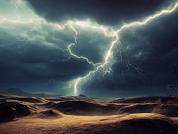 lightning, thunder, weather, nature, dark, sky, clouds, landscape