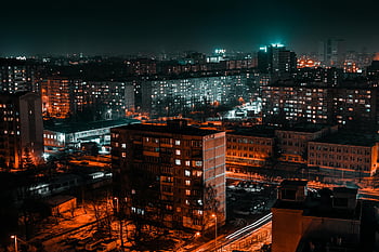 มุมมองตานก, cityscape, ตอนเย็น, อาคารที่ส่องสว่าง, กลางคืน, สั่นสะเทือน, ถนน, ในเมือง, มุมมองทางอากาศ, แสงไฟของเมือง, เมืองกลางคืน