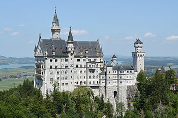 Budova architektury hradu, vysokohorský, Alpy, bavorské, cihlový, budova, hrad, les, Německo, mezník, krajina