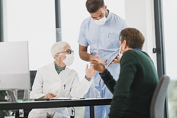 vrouw, ziekenhuis, geduldig, gezicht, masker, het voorkomen, doctor, collega, gezondheidszorg, ziekte, team