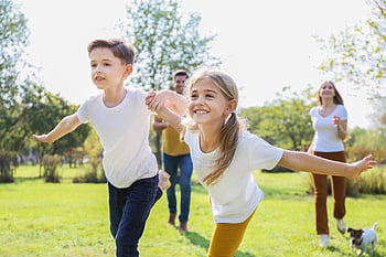 kids, playing, outside, running, park, fun, happy, boy, girl, brother, sister