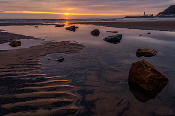 scarborough, south Beach, yorkshire, sunrise, beach, nature, seascape, seashore, sea, seaside, sand