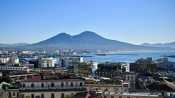 golfo di Napoli, napoli italia, Monte Vesuvio, paesaggio urbano costiero, vista aerea, Città vibrante, costa italiana, mar Mediterraneo, città europea, paesaggio scenico, skyline urbano