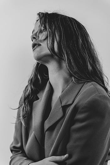 black and white, studio portrait, sophisticated, woman, jacket, young woman, model, posing, monochrome, fashion, elegance