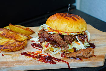 hamburger, vytáhl vepřové, grilovaný, Fast Food, bbq, grilování, maso, jídlo, oběd, Chutný, Lahodné
