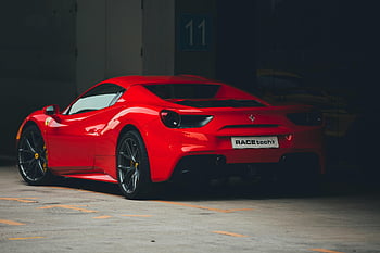 페라리 488 gtb, 고성능, 레드 페라리, 우아한 디자인, 경마장, 스포츠카, 고급 차량, RaceTech, 차고, 자동차, 초차
