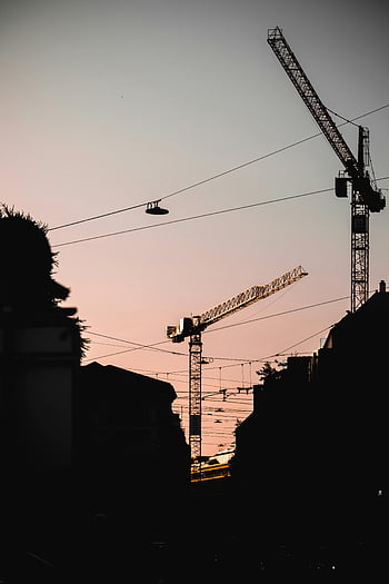 πύργους γερανούς, σιλουέτα, ηλιοβασίλεμα ουρανό, Ζυρίχη, Ελβετία, κατασκευή, δραματικός, αστικό ορίζοντα, γερανοί οικοδόμησης, αστικό τοπίο, εργοτάξιο