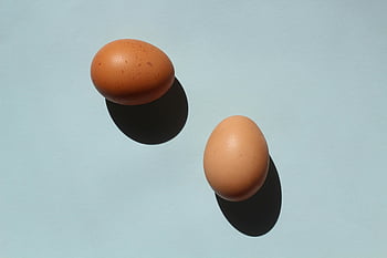 갈색 계란, 파란색 배경, 스튜디오 촬영, 그림자 캐스팅, 하늘색, 두 개의 알, 에그 섀도우, 최소한의 구성, 음식 사진, 정물, 에그 아트