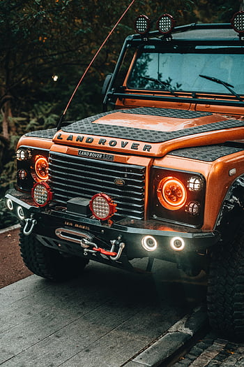 Land Rover, obránce, oranžové světlomety, Vlastní světlomety, drsný terén, Vylepšení těla, silně upravené, terénním vozidlem, Vlastní úpravy, kamionu, suv