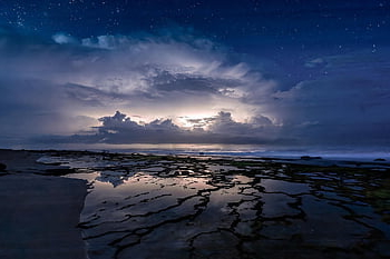 natt utsikt, indiske hav, Strand, solnedgang, kyst, torden, Vestlig Java, indonesia, natur, landskap