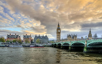 big ben, westminster bridge, řeka Temže, Londýn, dramatické mraky, svítání, věž elizabeth, zelený most, panoráma města, Spojené království