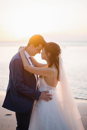 sunset, couple, wedding, bride, groom, married Couple, husband, wife, man, woman, nature