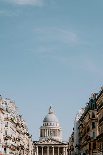 Paris Pantheon, classic Parisian architecture, clear sky, urban landscape, European cityscape, historical building, French landmark, architectural photography, city view, travel photography, Paris France