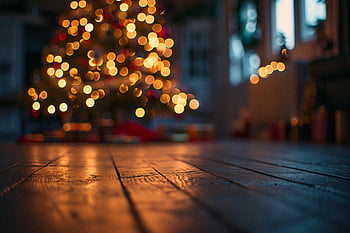 bokeh, holiday, tree, christmas, rustic, home, wood, floor, glow, lights, celebration