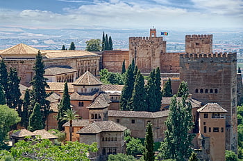 spain, andalusia, granada, alhambra, fortress, castle, world Heritage, historical, building, towers, clouds