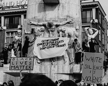protesters, monument, placards, equality, rights, Black Lives Matter, White Silence is Violence, advocacy, demonstration, social justice, activism
