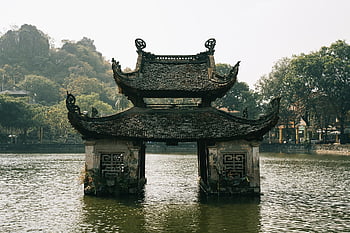 pagoda, Vietnam, Hanoi, voda, asijský, Příroda, krajina
