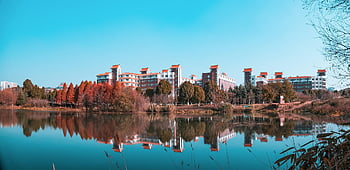 autumn, nature, lake, buildings, town, fall, landscape