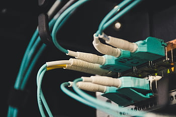 Kabely z optických vláken, serverovna, připojení, Připojené kabely, zblízka fotografie, Podrobný pohled, porty, síťové kabely, datové centrum, připojení serveru, Porty z optických vláken