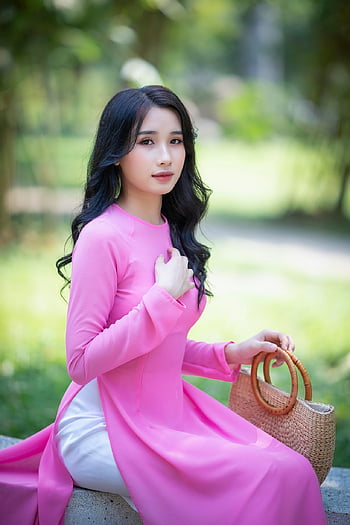 ao dai, Asia, model, wanita, wanita Asia, model perempuan, gaun merah muda, baju tradisional, pemodelan, pose, berpose