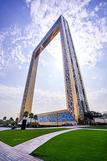 dubaj rám, Spojené arabské emiráty, kultovní mezník, jasná obloha, dechberoucí výhled, architektura Dubaj, turistická atrakce, moderní design, venkovní scénu, pohled na panoráma města