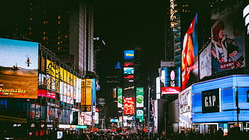 Times Square, nyc, noc, Osvětlené billboardy, rušné davy, světla města, městské scény, New York City, noční scénu, reklamní, noční život