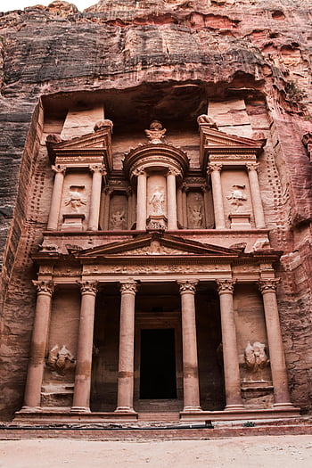 The Treasury, Petra, Jordan, ancient architecture, rock-carved, historical site, Middle East, travel destination, ancient city, UNESCO World Heritage, ancient ruins