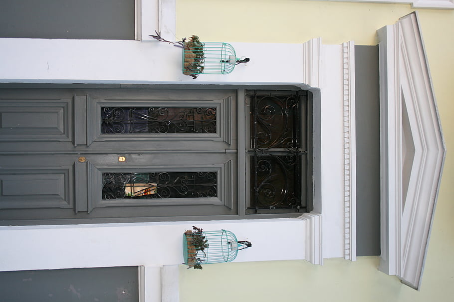 Metaxourgeio, Athens, Greece, door, window, cage, building, art, district, urban, architecture