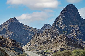 Berge, Straße, Tal, Oman, Region von Az-zahira, Rock, Himmel, Wolken, Natur, Landschaft