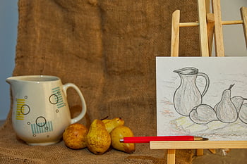 learn To Draw, the Process Of Creating, still Life, pear, jug, can, jute Sack, darkness