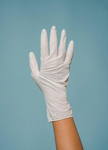 Lékařská rukavice, modré pozadí, hygiena, profesionalitu, latexové rukavice, ruka, zvedl ruku, měkká modrá, Lékařská hygiena, Profesionální obrázek, bílé rukavice