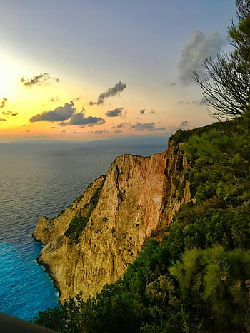 cliff, sunset, Zakynthos, vibrant seascape, stunning sunset, cliffs, seascape, Greece, coastal view, natural beauty, landscape photography
