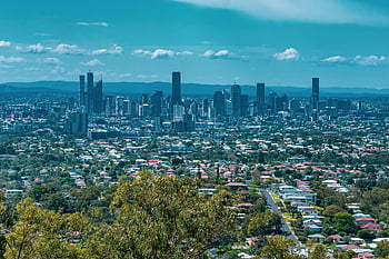 bygninger, skyline, by-, moderne, udsigt, brisbane, Mount Gravatt Outlook Reserve, Queensland, Australien, bybilledet