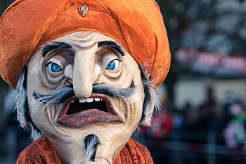 tradition, udendørs, Fasnacht, karneval, masker, maske, orange, lucerne, Luzern, Schweiz, skæg