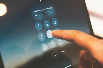 finger, tablet screen, passcode, smartphone security, close-up, entering passcode, touch ID, digital security, keypad, mobile device, user interaction