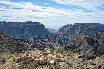 Oman, saiq, Standort, Stadt, region ad dakhiliyah, Ad Dakhiliyah, Landschaft, Gebäude, Häuser, Berge, Rock