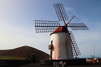 windmill, building, wind Power, wing, spain, flour Mill, lanzarote
