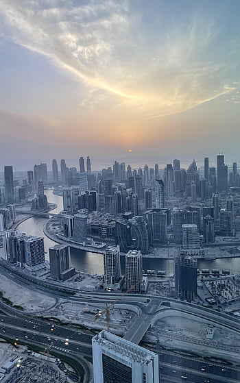 dubai, emirates, city, sunset, cityscape, skyline, skyscrapers, towers, buildings, downtown, urban