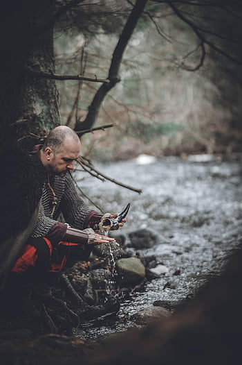 role Play, live, medieval, viking, water, forest, man, red, nature, chain Mail