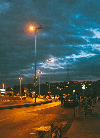 yol, sokak lambaları, gece, kentsel sokak, İstanbul, akşam karanlığı, sokak ışıkları, Aydınlatılmış Sahne, Cityscape, akşam, alaca karanlık
