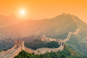 Velká čínská zeď, východy a západy slunce, hory, Příroda, starobylé budovy, světové dědictví, turistické atrakce, Peking, budov, bei
