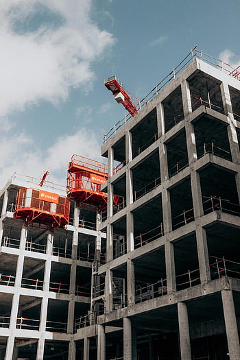 construction site, cranes, multistory building, high-rise building, under construction, blue sky, building construction, construction cranes, construction equipment, construction industry, construction progress