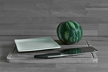 melon, cleaver, plate, dulcimer, ceramic, fruit