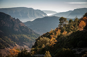 defile, moutains, gorge, nature, landscape, forest, autumn, clouds, mountain