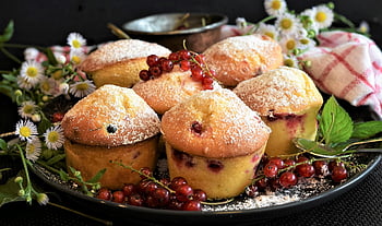 muffins, cakes, currants, cupcake, to Bake, cute, yummy, sweets, powdered Sugar, sugar, baked