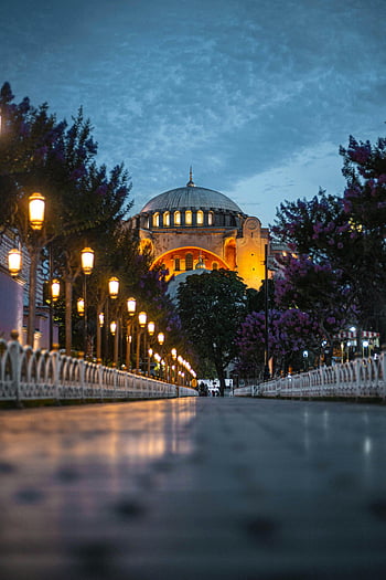 ハギア・ソフィア、 イスタンブール、 夜景、 照らされた建物、 街路灯、 グランドアーキテクチャ、 夜のシーン、 歴史的建造物、 文化遺産、 都市景観、 七面鳥の旅行