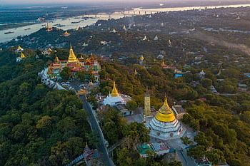 pagoda, chrám, klášter, kultura, historický, scenérie, ságy, Myanmar, Asie, letecký pohled