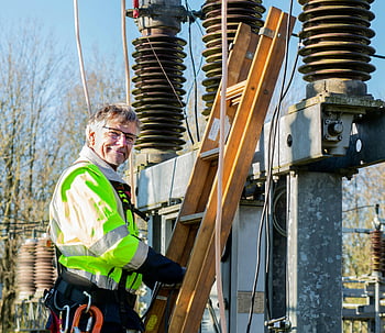 electrician, climbing ladder, power substation, electrical transformer, maintenance, safety, high voltage, utility worker, power grid, industrial safety, electrical equipment