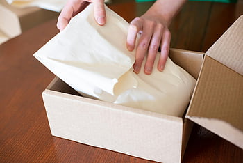 pakking, pappeske, Shipping, lite firma, handelsvarer, hender, nærbilde, innpakning, ordreoppfyllelse, e-handel, emballasje